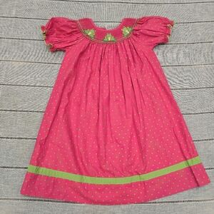 Velani Classics Smocked Pink Dress Frogs Embroidered Girls Size 4T
